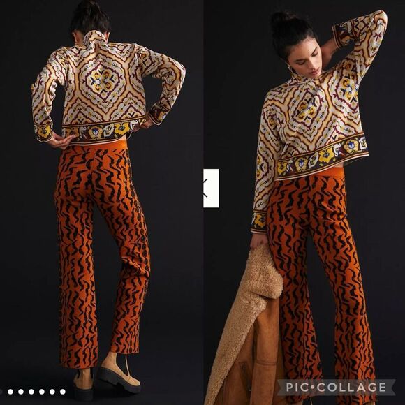 Anthropologie Contrast Knit Sweater Pants Women’s Large Brown Black High Rise - Picture 1 of 10